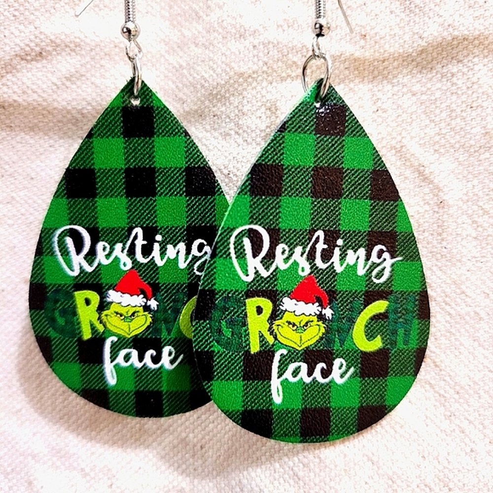 2/$12 Resting GRINCH Face Earrings The Grinch Earrings Buffalo Plaid Christmas
